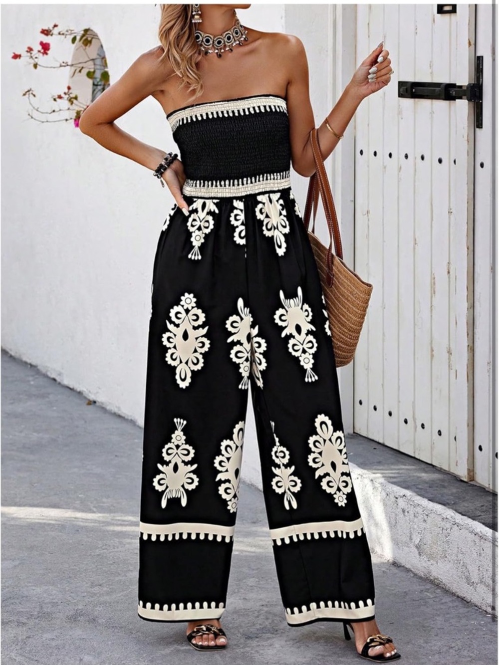 Strapless Black & Cream Jumpsuit- SMALL - Picture 5 of 7
